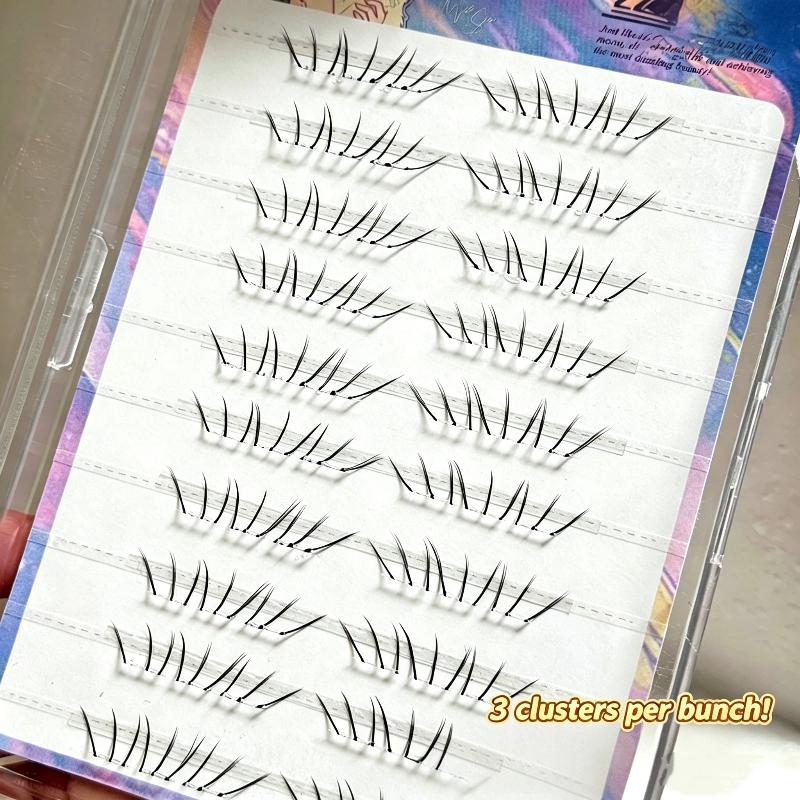 Eyelash Extension With Glue - ナチュラルコミック下まつげエクステンションクラスターセット自己接着式つけまつげ接着剤不要下まつげメイクアップツール