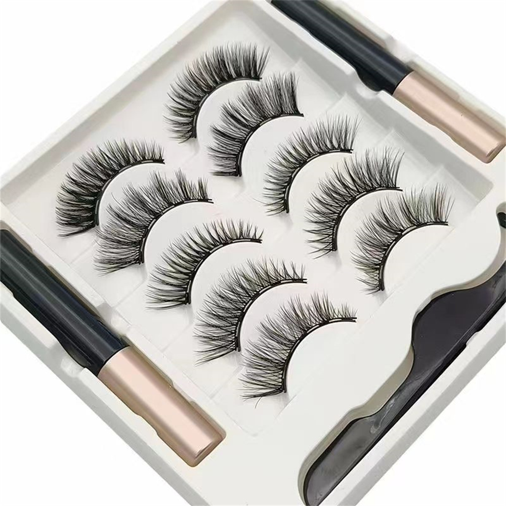 Eyelash Extension Full Set - 接着剤不要のマグネット式つけまつげキット 5ペア 3Dミンク 再利用可能なつけまつげ マグネット式リキッドアイライナー＆まつげピンセット付き