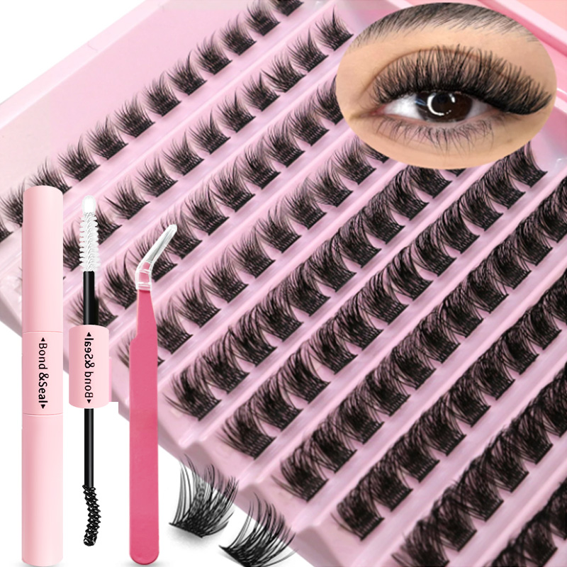 Eyelash Extension Full Set - DIY まつげエクステンションキット個別まつげクラスターミックスラッシュクラスター、ラッシュボンドとシールとラッシュアクセサリー付き