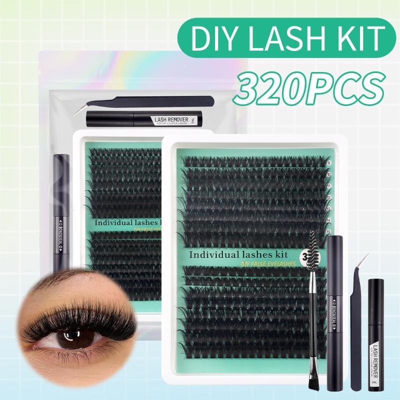 Eyelash Extension No 9 - DIY 5D ふわふわまつげクラスター 320本入り 9-16mm 重くないつけ心地