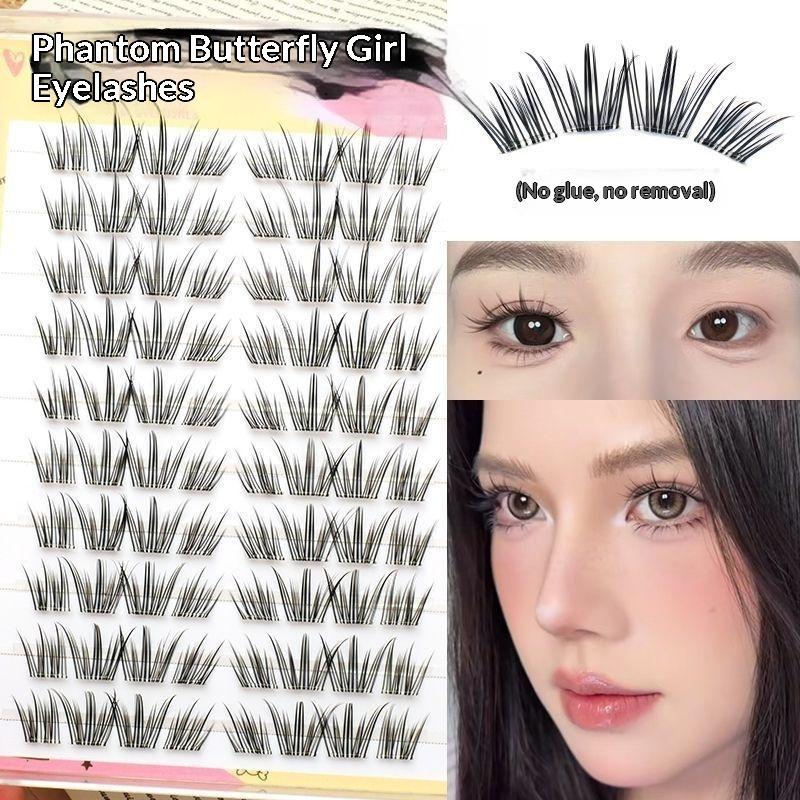 Eyelash Extension With Glue - DIY天然フェザーカールラッシュグルーフリーセグメント式個別フォックスまつげエクステふわふわシングルクラスターつけまつげ