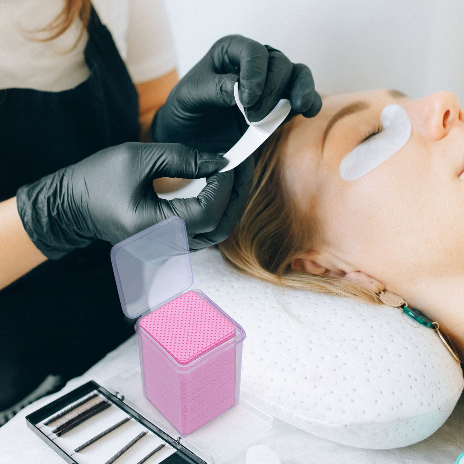 Eyelash Extension With Glue - 600枚入りクリーニングコットンワイプ まつげエクステ除去ツール グルーボトル拭き取りクロス まつげグルー残留物除去剤 まつげエクステ用