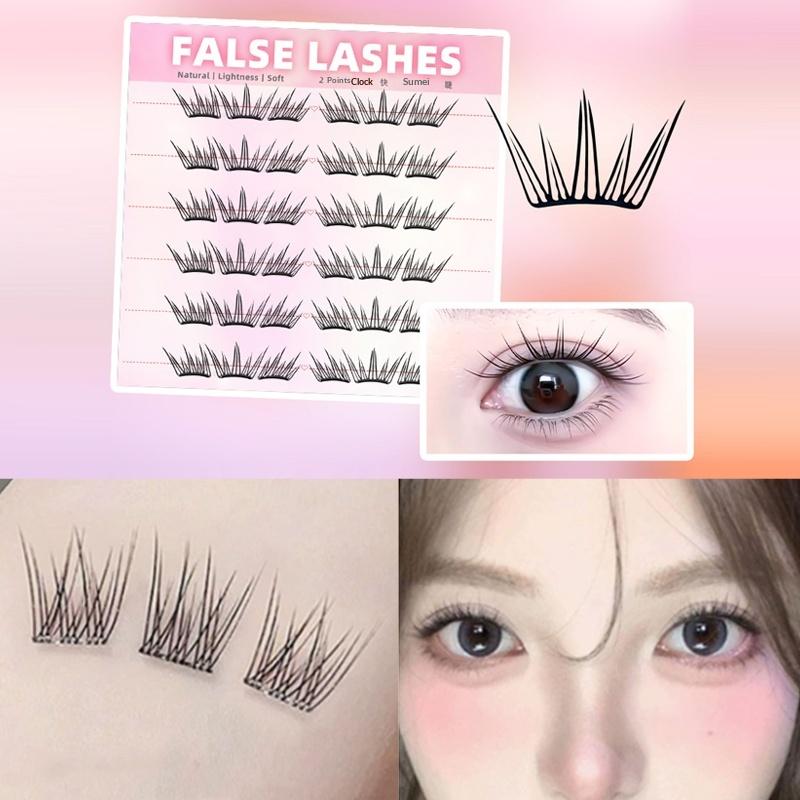 Eyelash Extension With Glue - 6列の密なナチュラルつけまつげ、接着剤不要、セグメント式まつげエクステ、目元リフト効果、女性用カールまつげクラスター