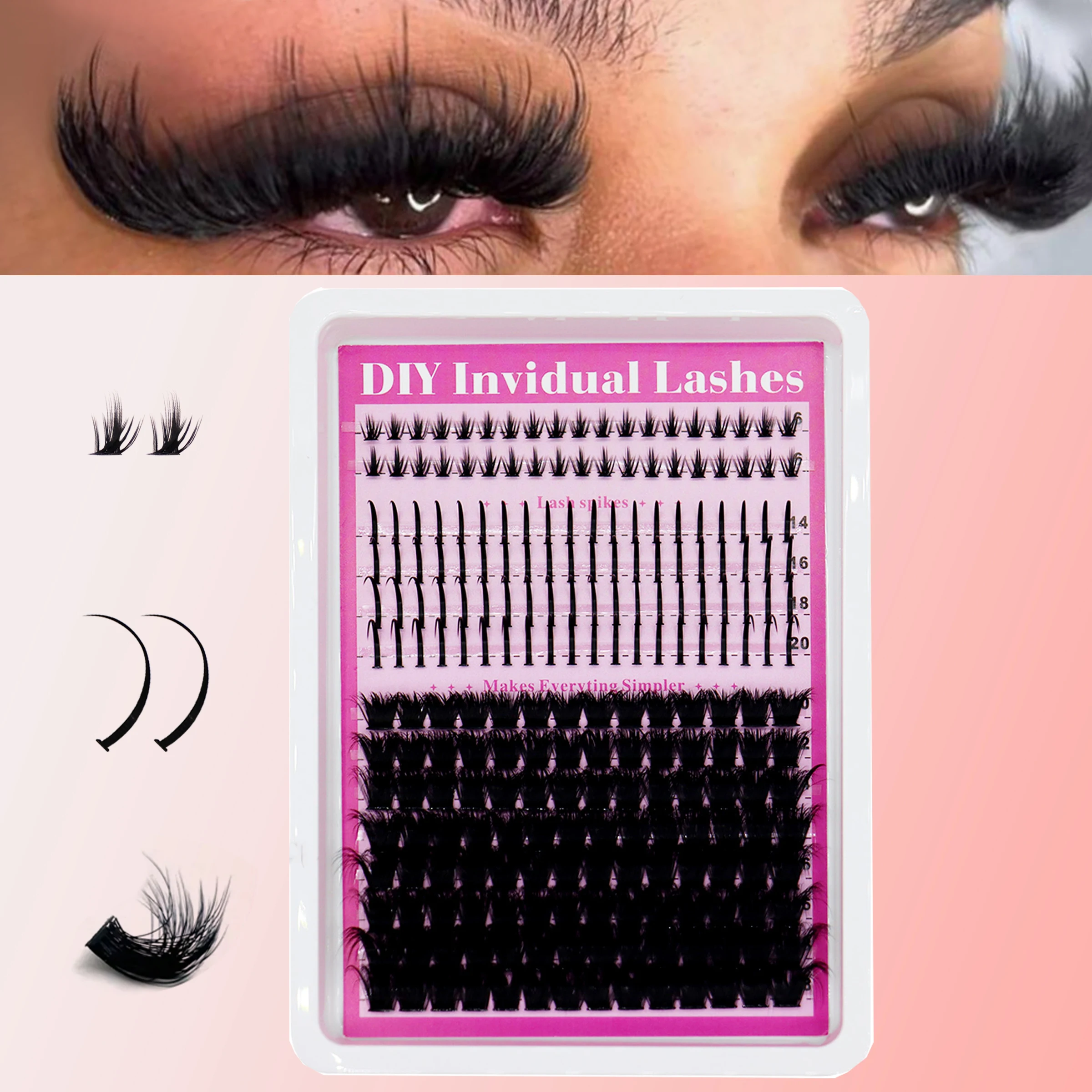 HBZGTLAD スパイク 14列 DIY クラスターフェイ - Eyelash Extension Full Set のレビューと価格