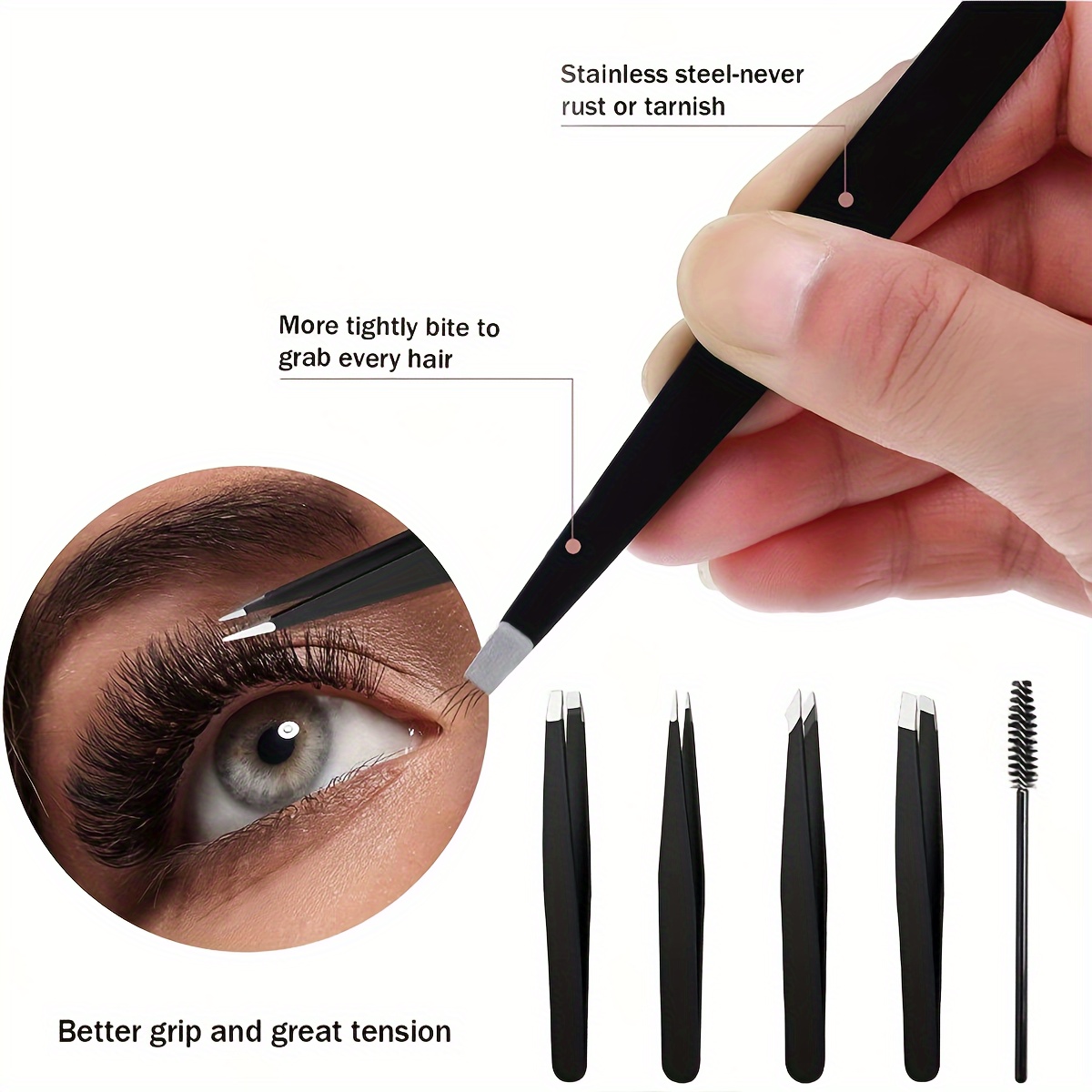 6個入り眉毛ピンセットセット、カーブしたハサミ、まつげブラシ - Lash Primer Cleanser のレビューと価格