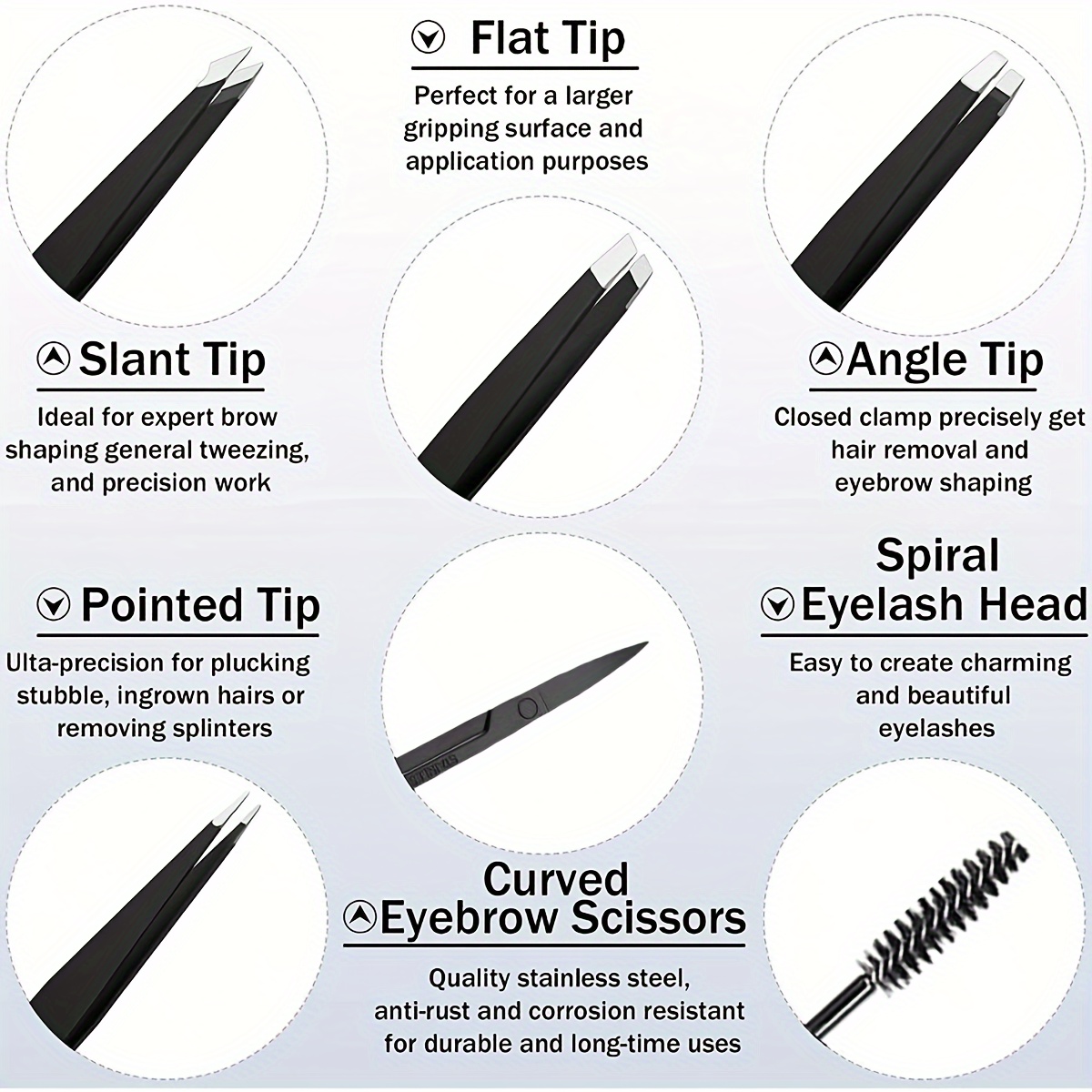 6個入り眉毛ピンセットセット、カーブしたハサミ、まつげブラシ - Lash Primer Cleanser のレビューと価格