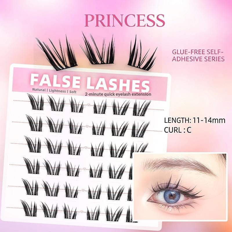 6列の密なナチュラルつけまつげ、接着剤不要、セグメント式まつ - Eyelash Extension With Glue のレビューと価格